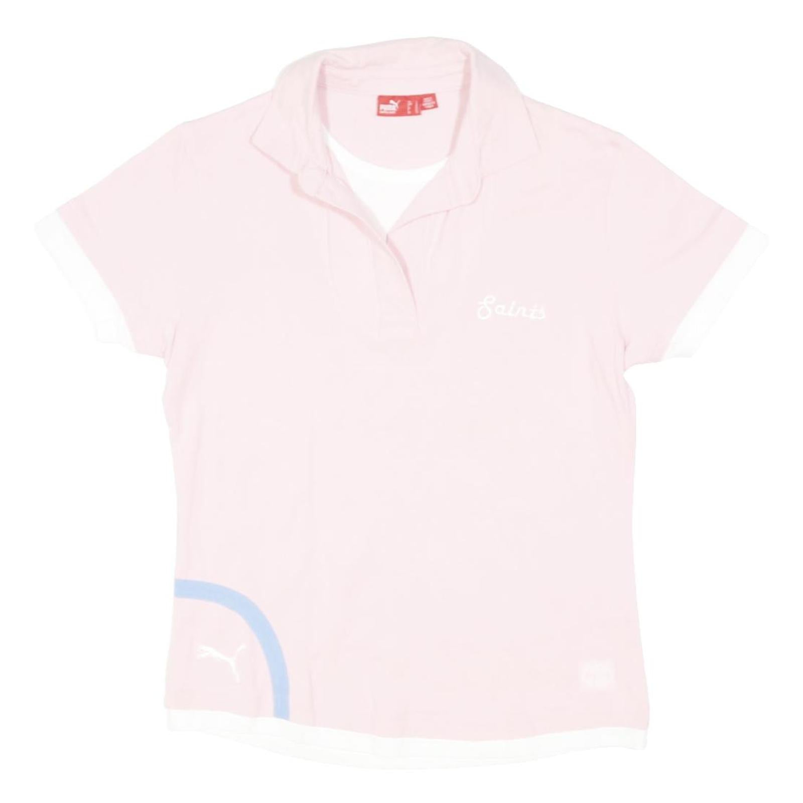 PUMA Womens Pink & White Short Sleeve Plain Polo Shirt UK 14 Cotton Blend