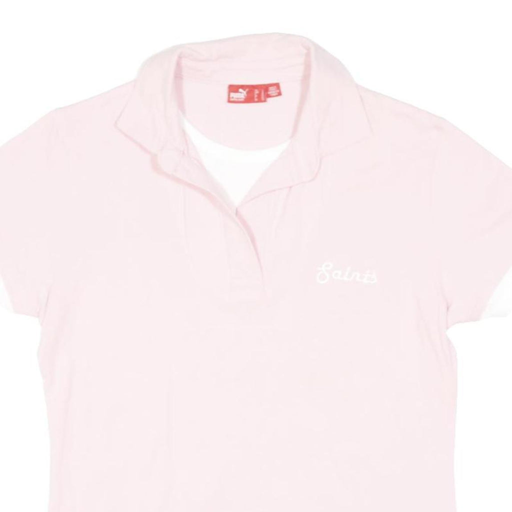 PUMA Womens Pink & White Short Sleeve Plain Polo Shirt UK 14 Cotton Blend