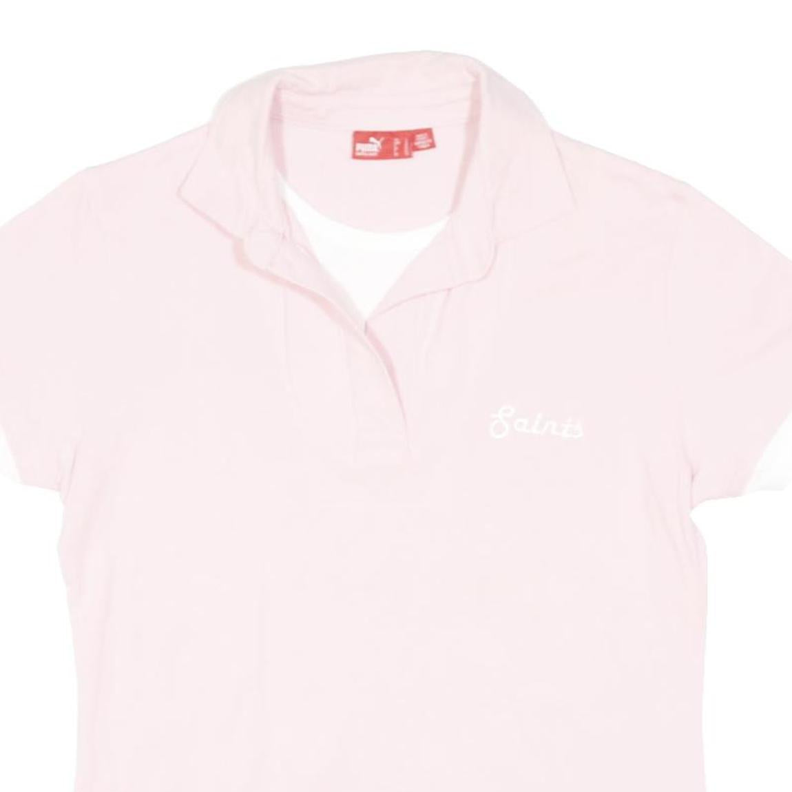 PUMA Womens Pink & White Short Sleeve Plain Polo Shirt UK 14 Cotton Blend