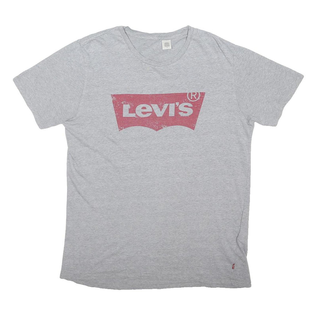 LEVI'S Mens Grey Red Logo Graphic T-Shirt L Short Sleeve Crew Neck Cotton Blend