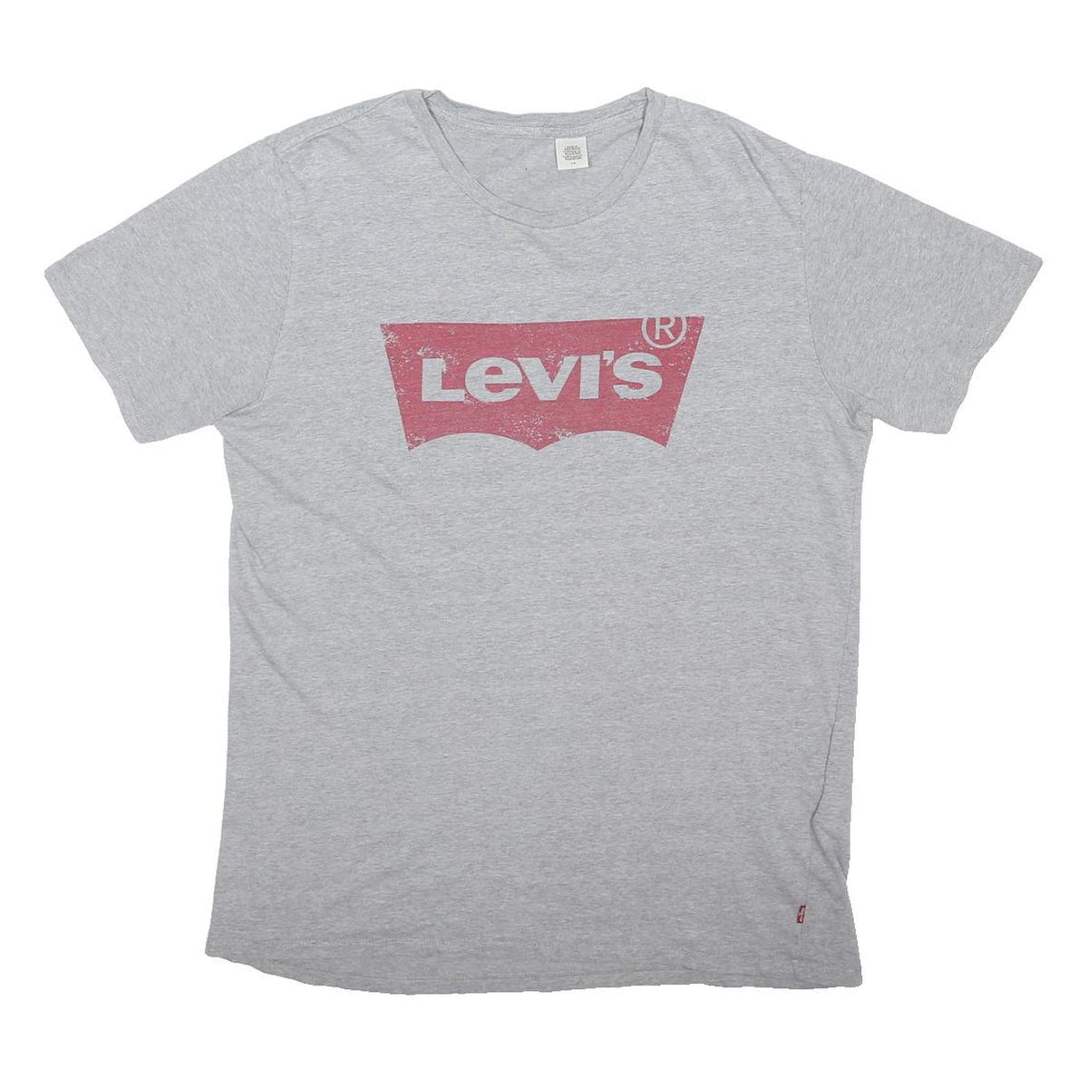 LEVI'S Mens Grey Red Logo Graphic T-Shirt L Short Sleeve Crew Neck Cotton Blend