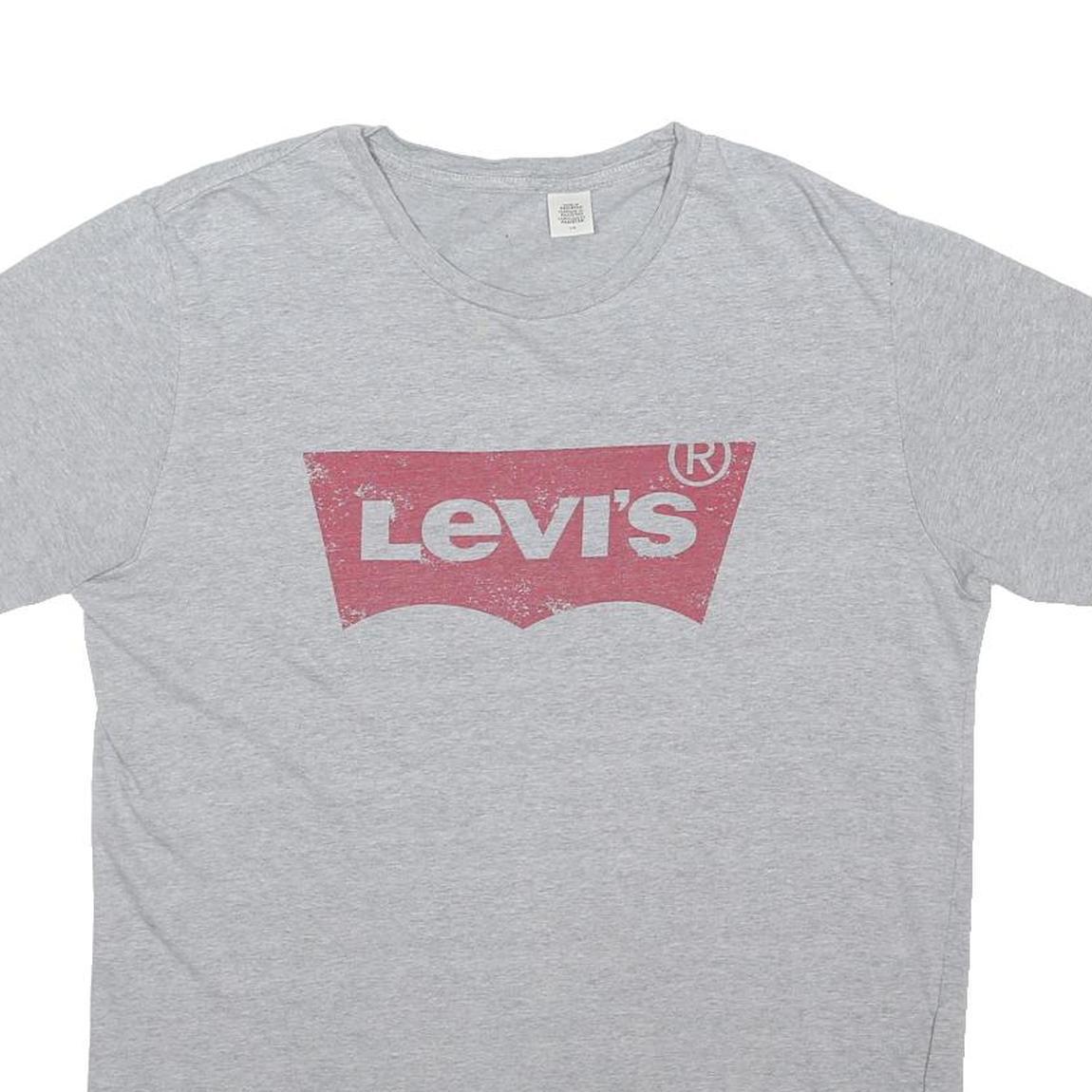 LEVI'S Mens Grey Red Logo Graphic T-Shirt L Short Sleeve Crew Neck Cotton Blend