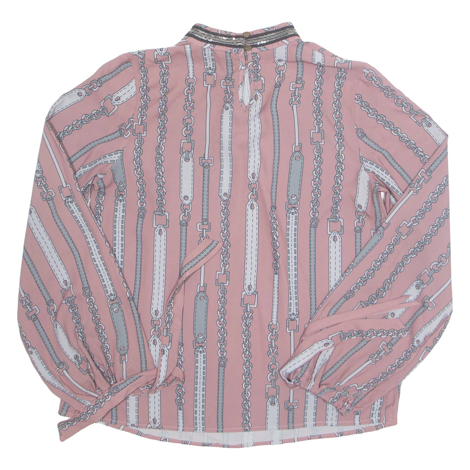 Womens Printed Blouse Pink V-Neck Long Sleeve Crazy Pattern M
