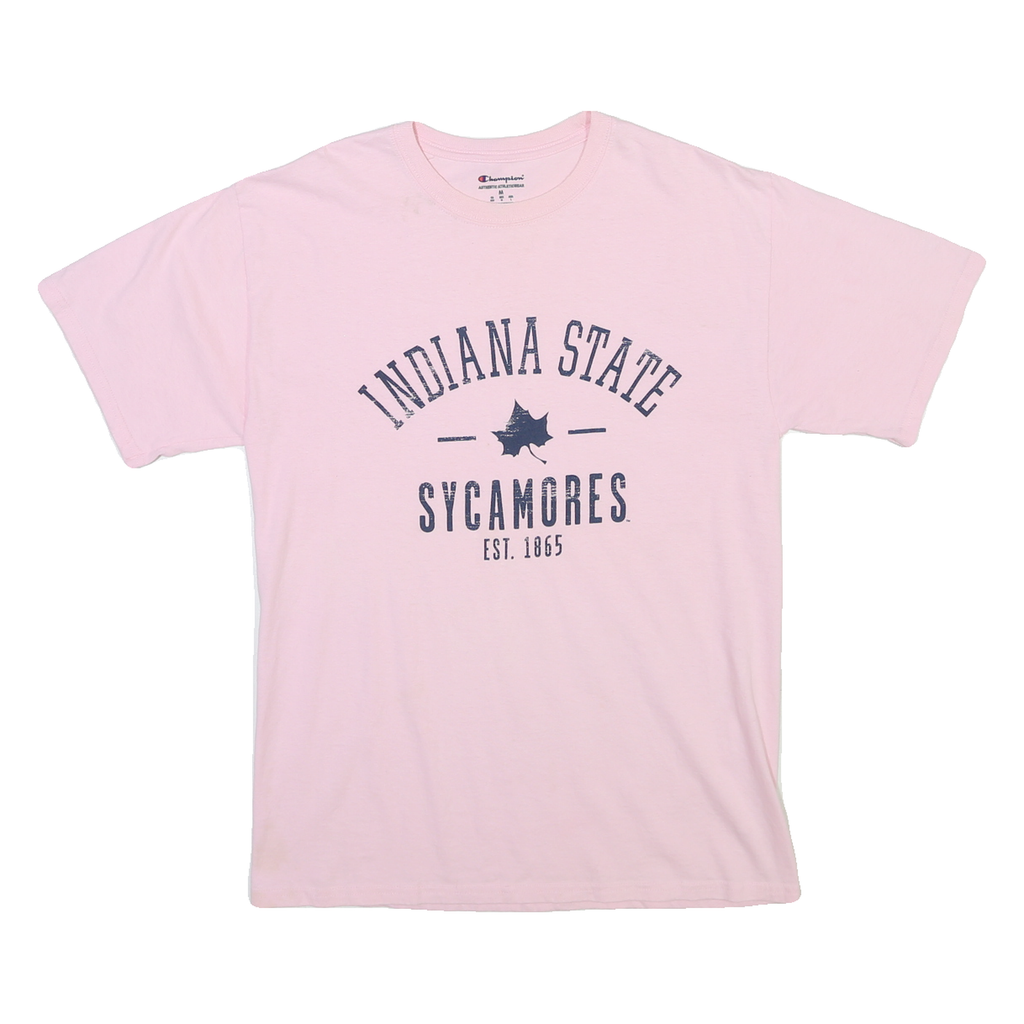 CHAMPION Mens Pink Indiana State Sycamores Graphic T-Shirt M Short Sleeve Crew