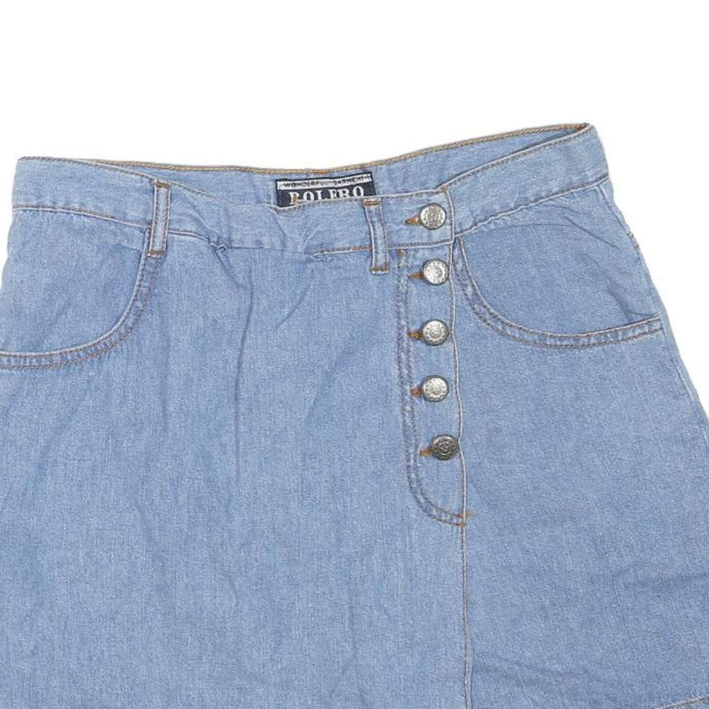 BOLERO Womens Blue Denim Mini Skirt Cotton Blend M Button Closure Casual Summer