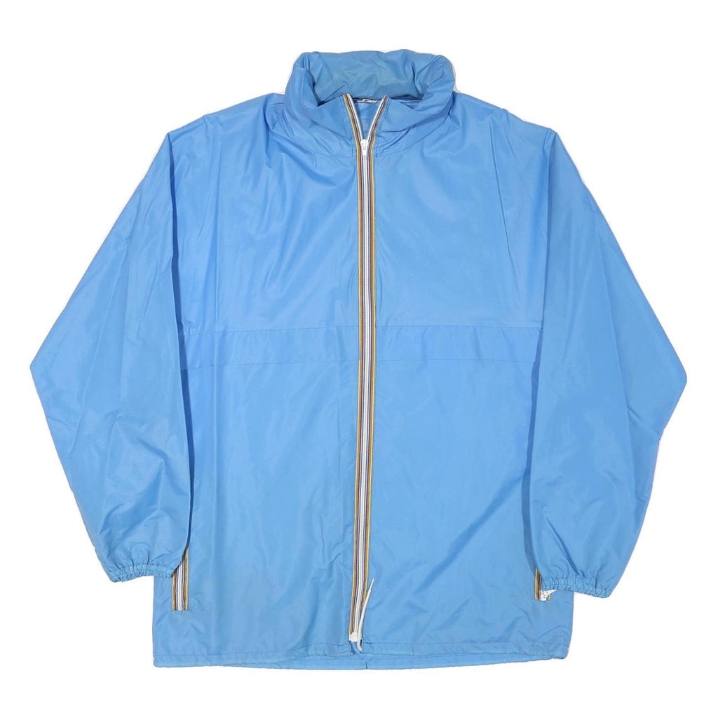 Mens Blue Lightweight Nylon Zip-Up Jacket L Plain Casual Outdoor Windbreaker