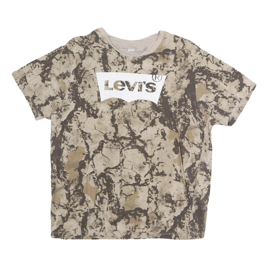 LEVI'S Mens Beige & Brown Graphic T-Shirt M Short Sleeve Crew Neck Cotton