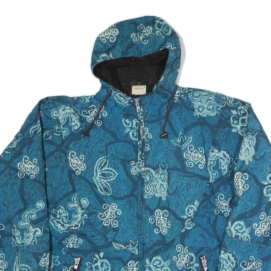 NASTY Mens Blue Crazy Pattern Outdoor Jacket L Polyester Blend Woven Hooded Zip