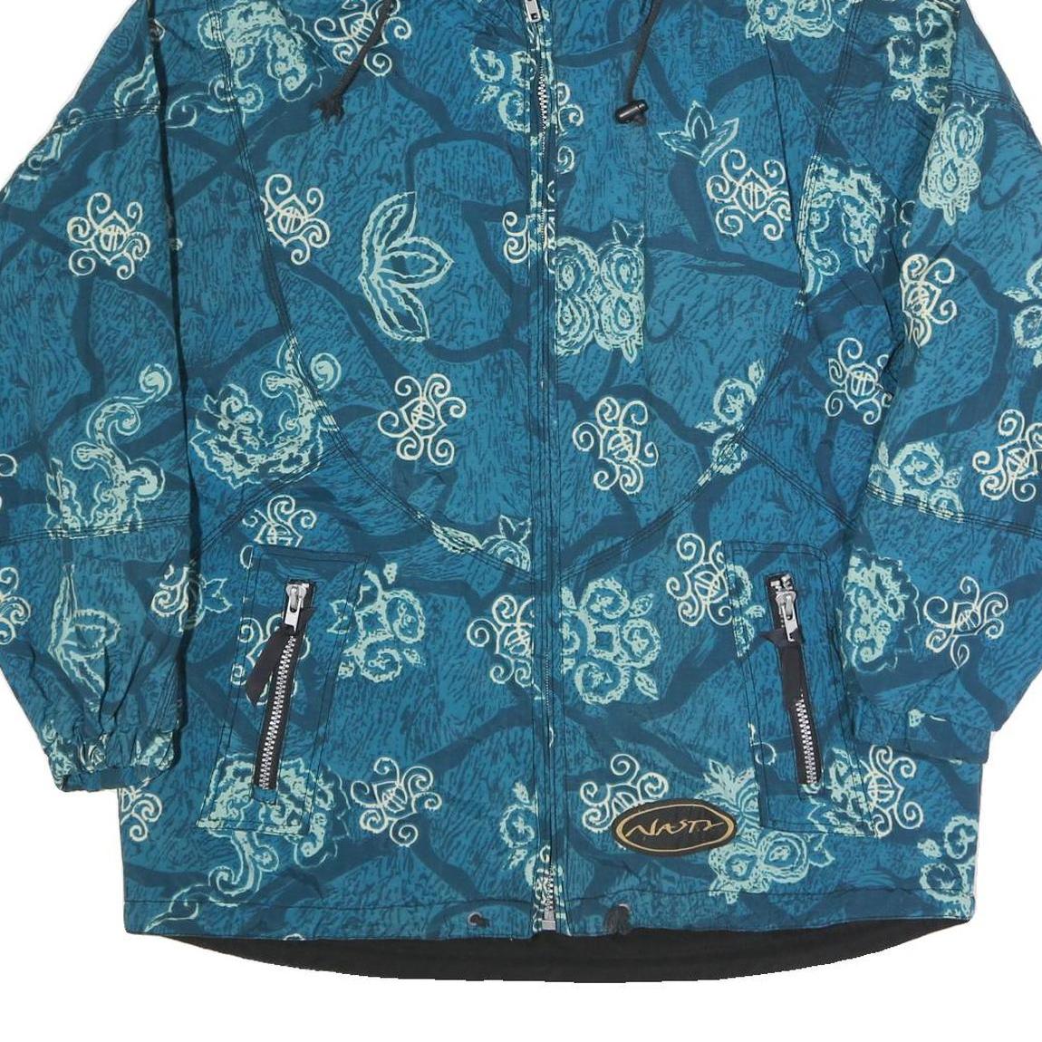 NASTY Mens Blue Crazy Pattern Outdoor Jacket L Polyester Blend Woven Hooded Zip