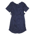 JIGSAW Womens Navy Linen Day Dress Short Sleeve UK 10 Belted Casual Summer Style
