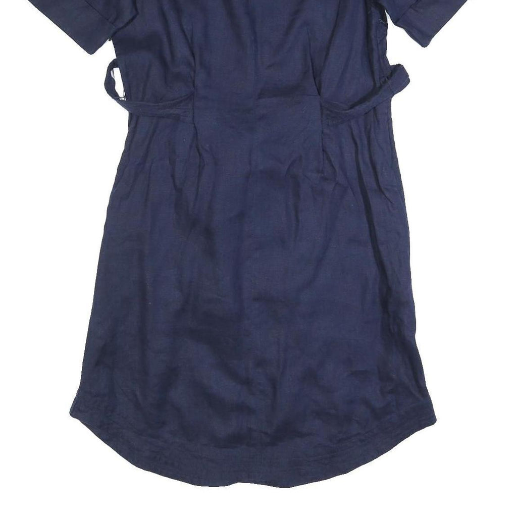 JIGSAW Womens Navy Linen Day Dress Short Sleeve UK 10 Belted Casual Summer Style