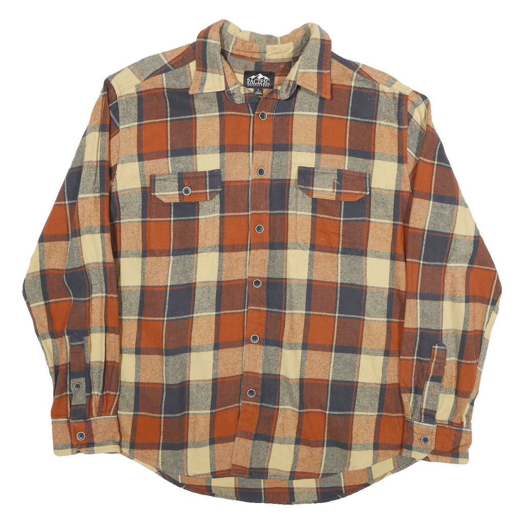PACIFIC OUTFITTERS Mens Orange & Beige Checked Long Sleeve Shirt L Casual