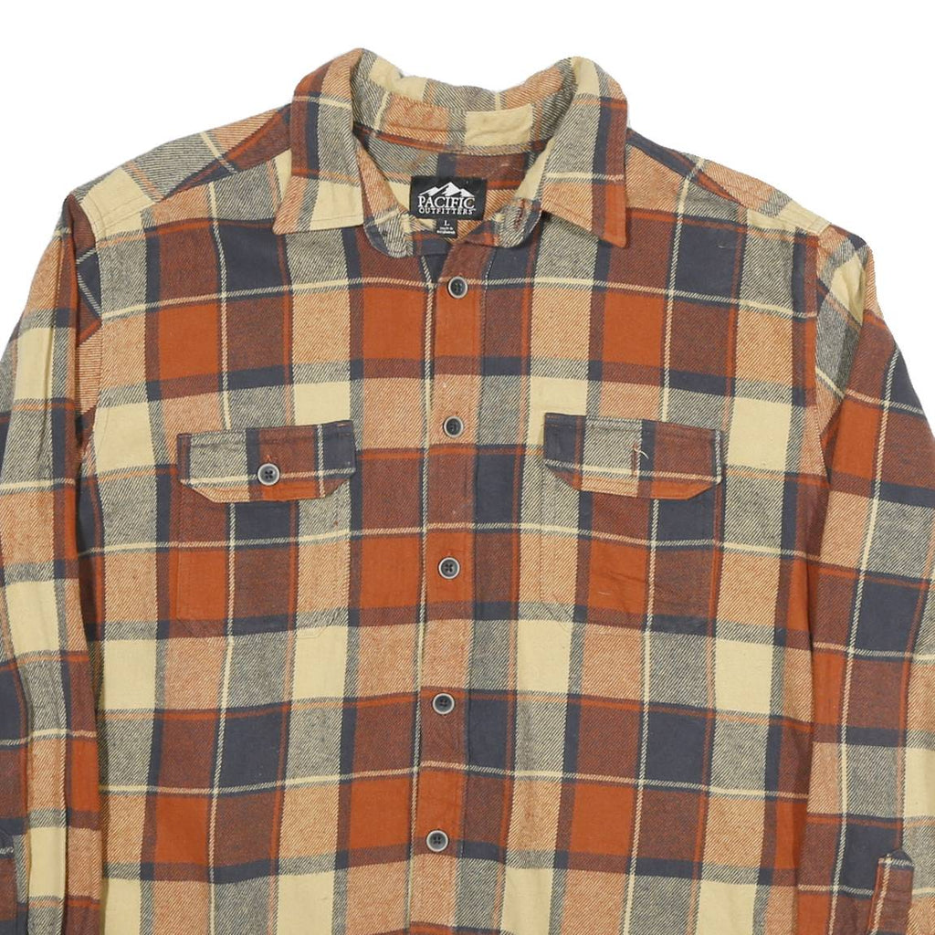 PACIFIC OUTFITTERS Mens Orange & Beige Checked Long Sleeve Shirt L Casual