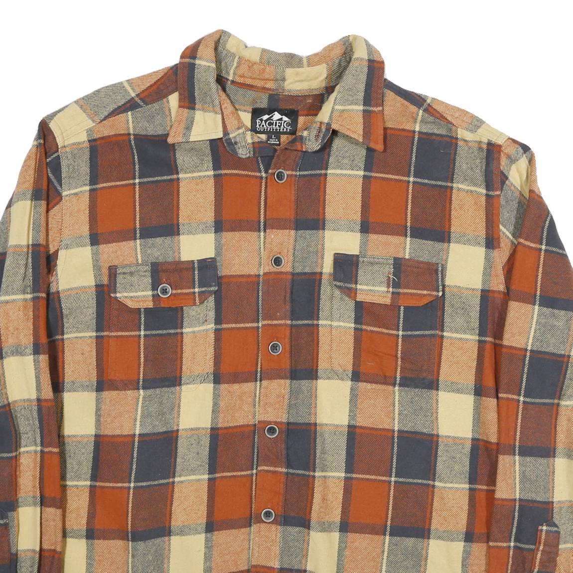 PACIFIC OUTFITTERS Mens Orange & Beige Checked Long Sleeve Shirt L Casual