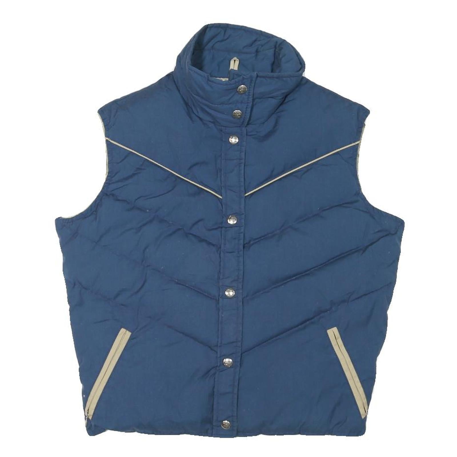 WOOLRICH Womens Blue & Beige Sleeveless Quilted Jacket L Polyester Blend Button
