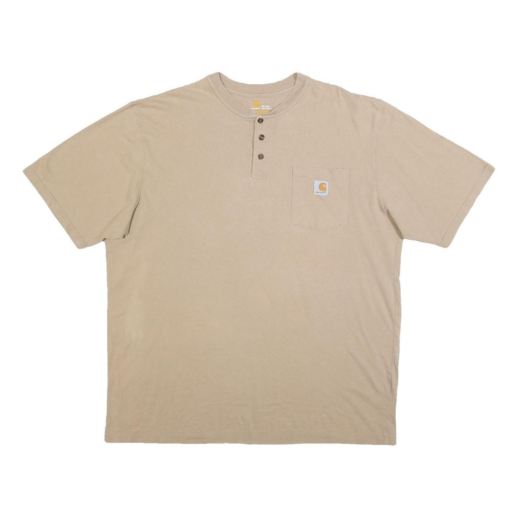 CARHARTT Mens Beige Henley T-Shirt XL Short Sleeve Crew Neck Pocket