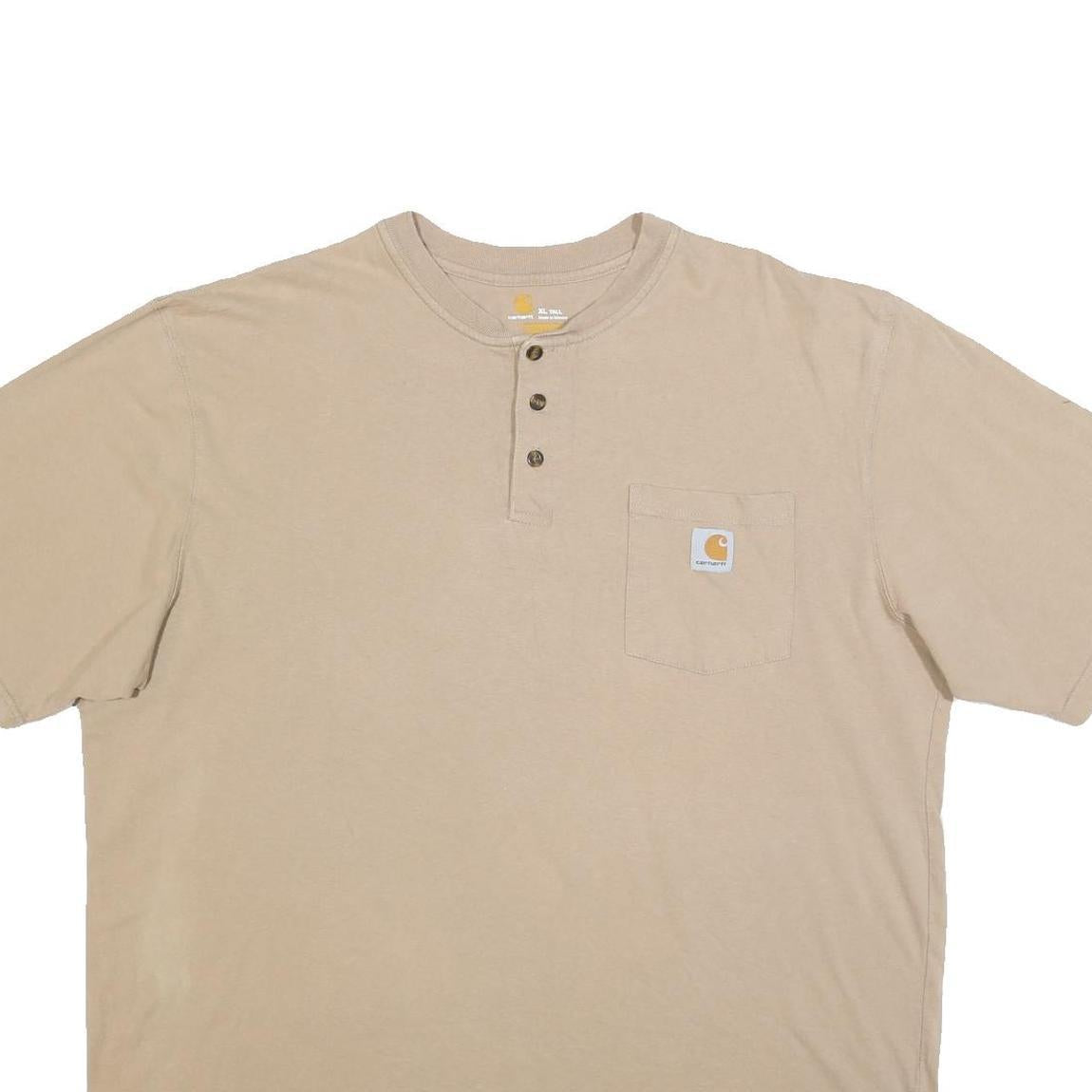 CARHARTT Mens Beige Henley T-Shirt XL Short Sleeve Crew Neck Pocket