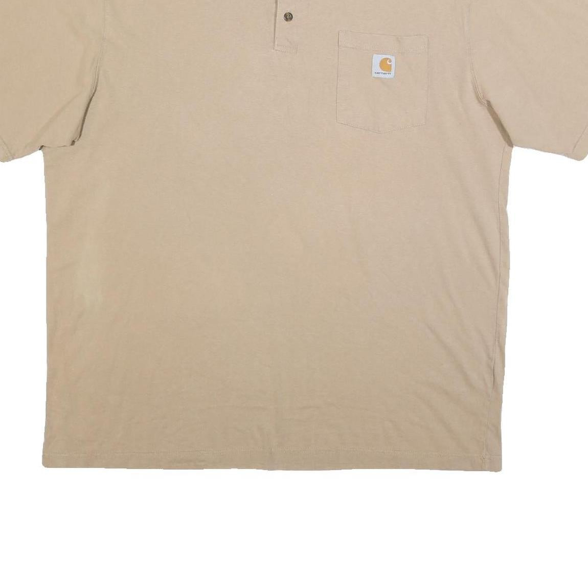 CARHARTT Mens Beige Henley T-Shirt XL Short Sleeve Crew Neck Pocket