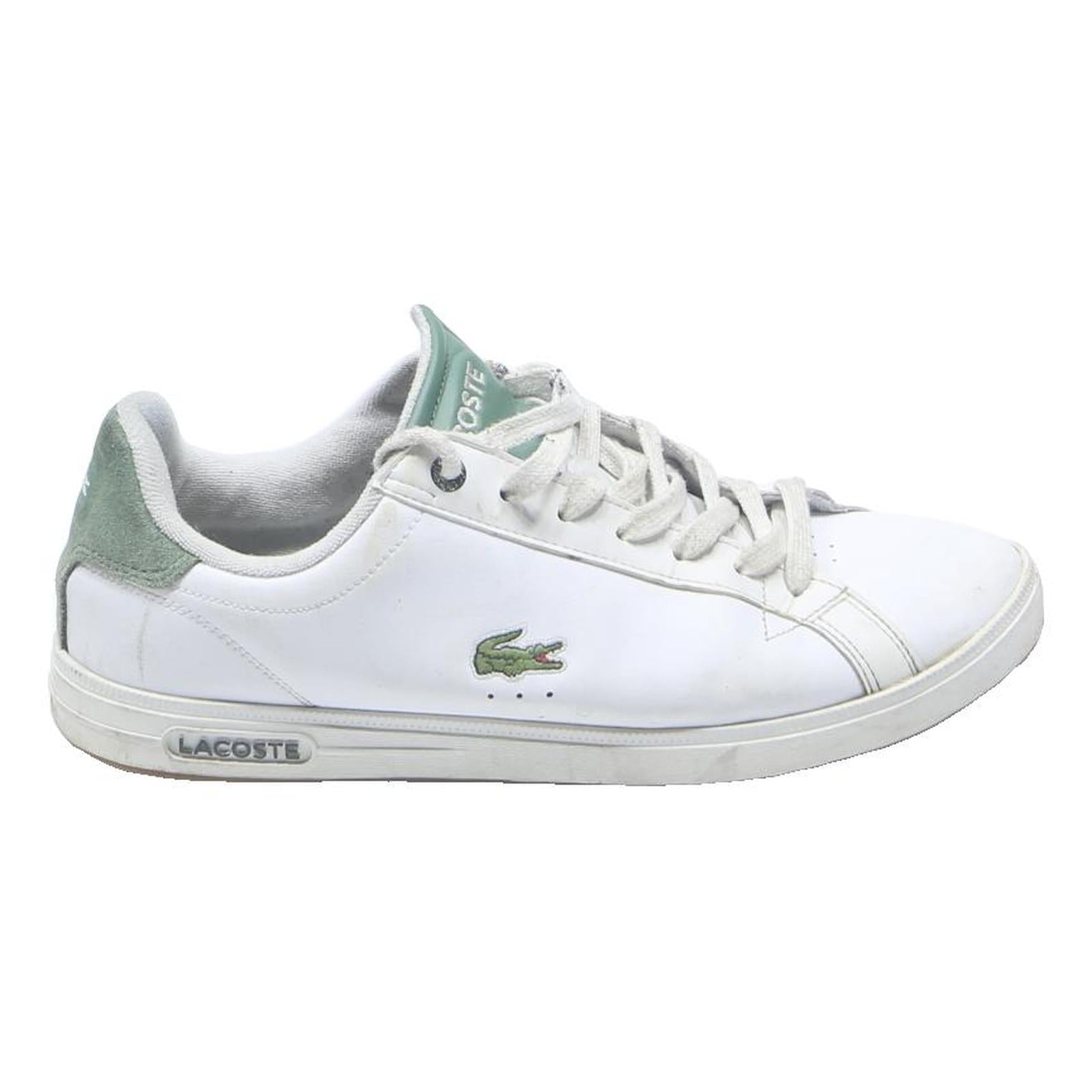 LACOSTE Mens Lace-Up Trainers White Green Leather UK 7.5 Casual Comfort