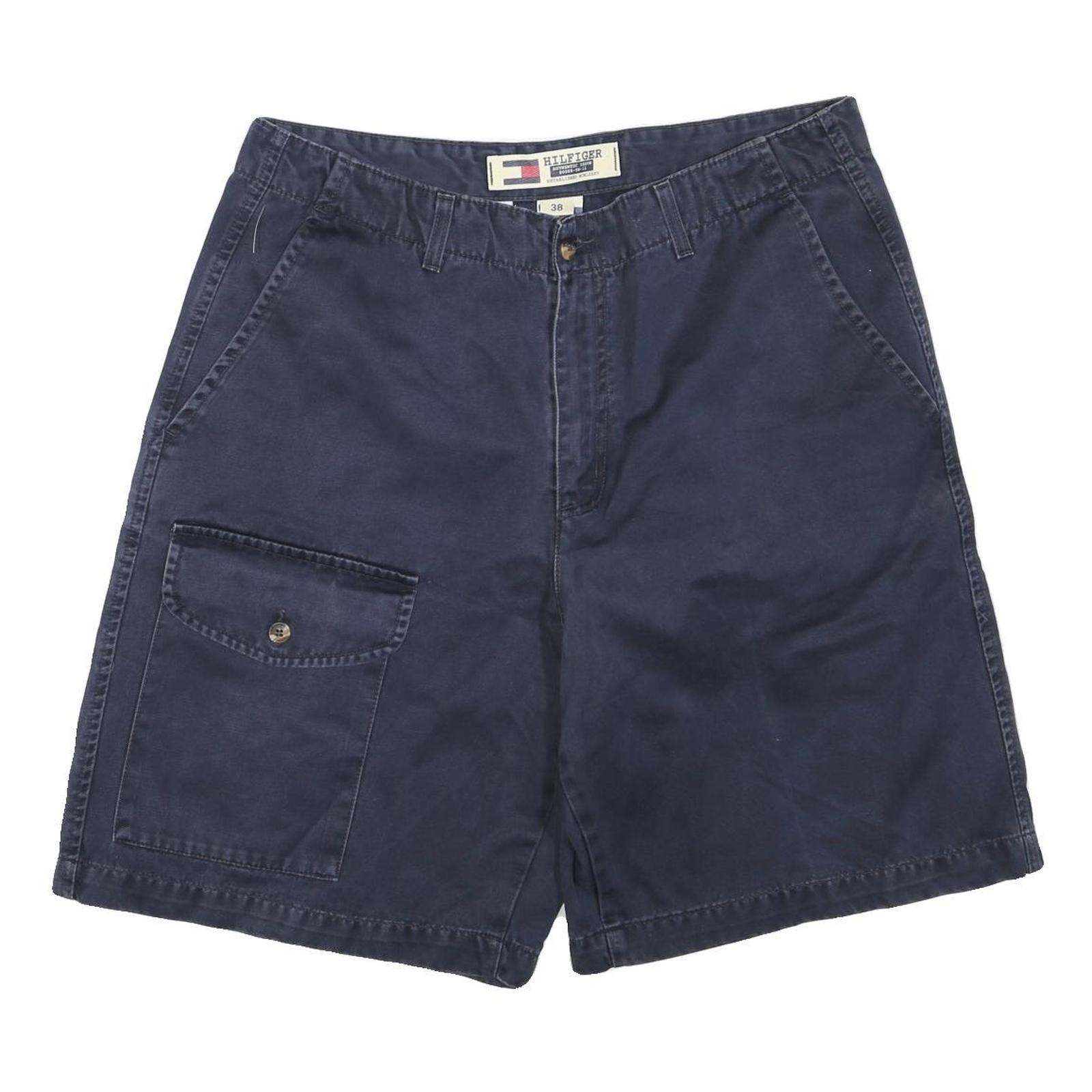 TOMMY HILFIGER Mens Shorts Navy Blue Cargo Plain L W34 Casual Cotton Blend