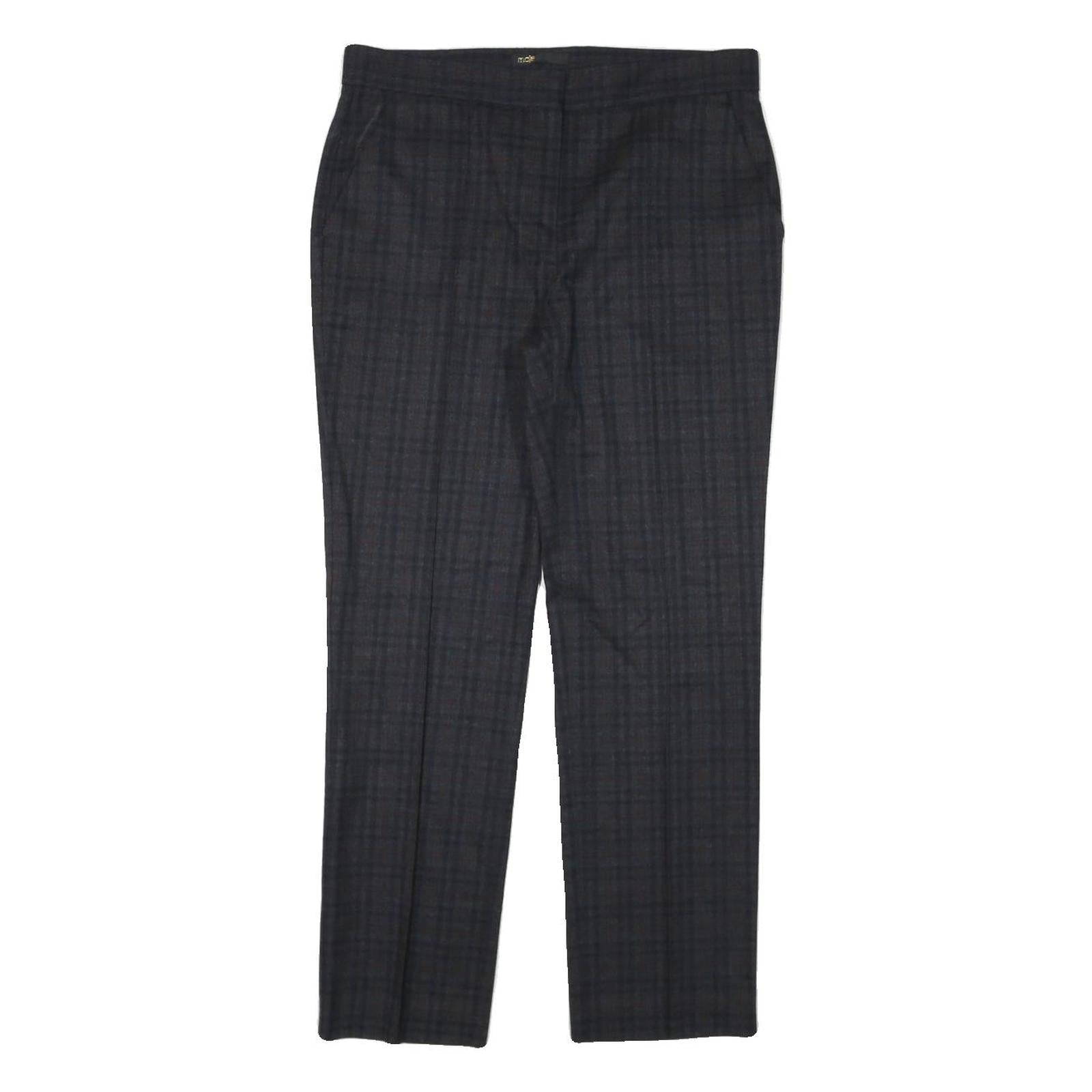 MAJE Womens Polyester Blend Black & Dark Grey Check Slim Straight Trousers W30