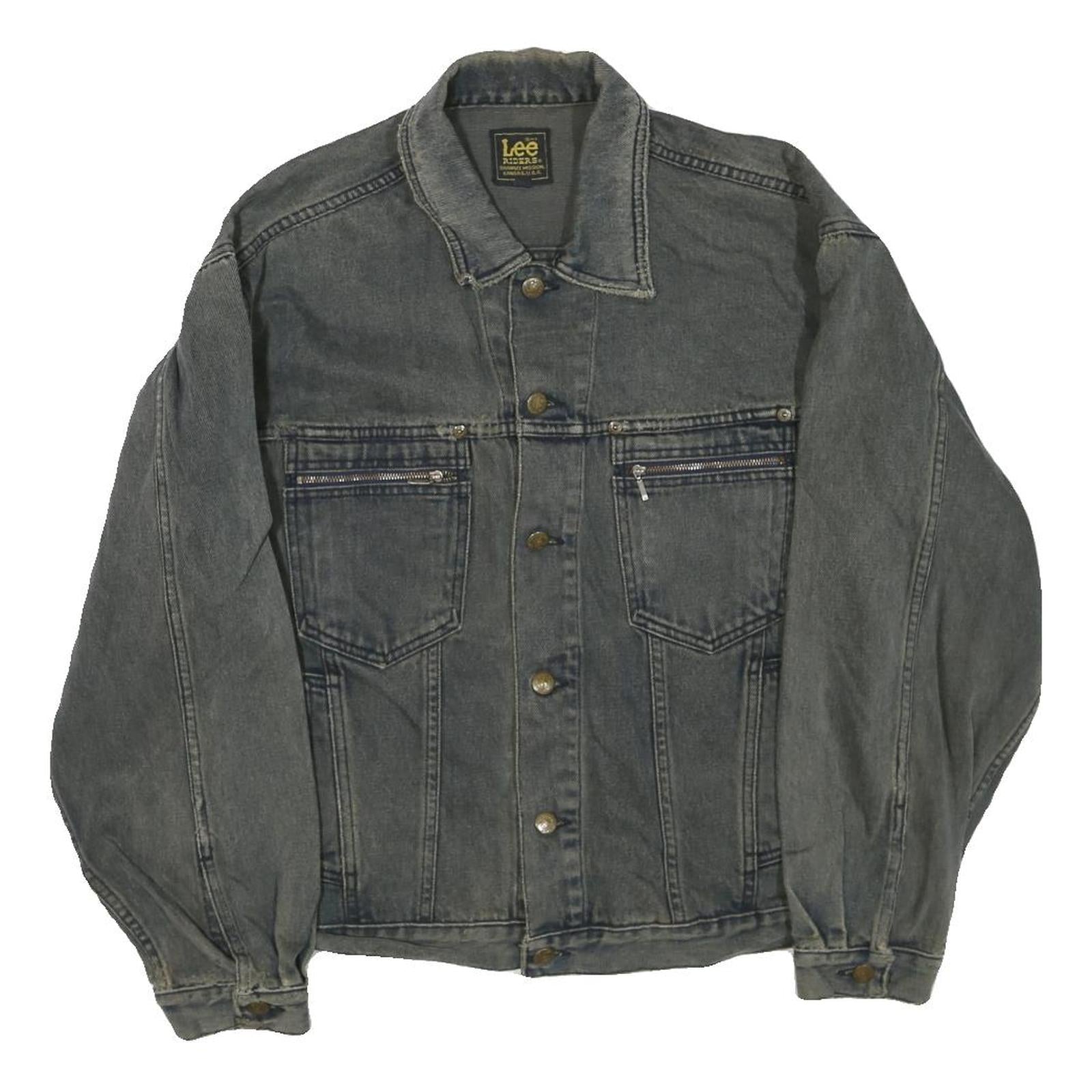 LEE Mens Grey Button Denim Jacket L Cotton Blend Classic Fit Casual