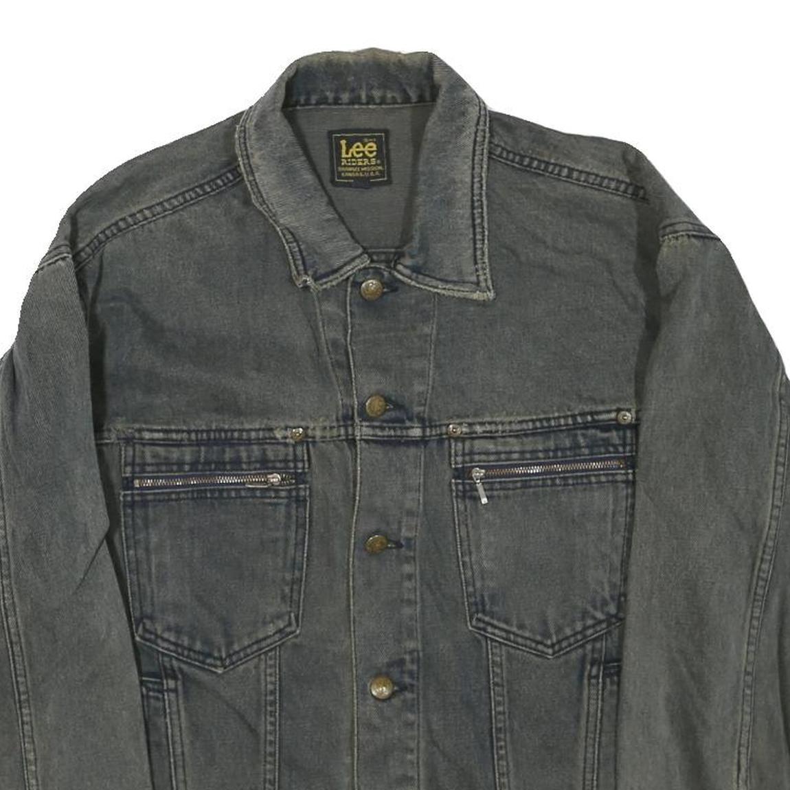 LEE Mens Grey Button Denim Jacket L Cotton Blend Classic Fit Casual