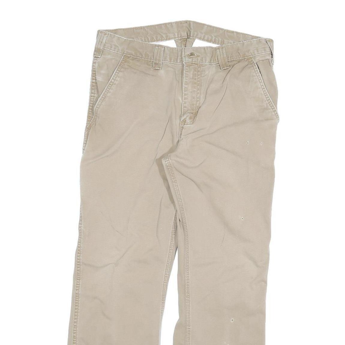 CARHARTT Mens Regular Beige Cotton Blend Zip Trousers W32 L27 Casual Workwear