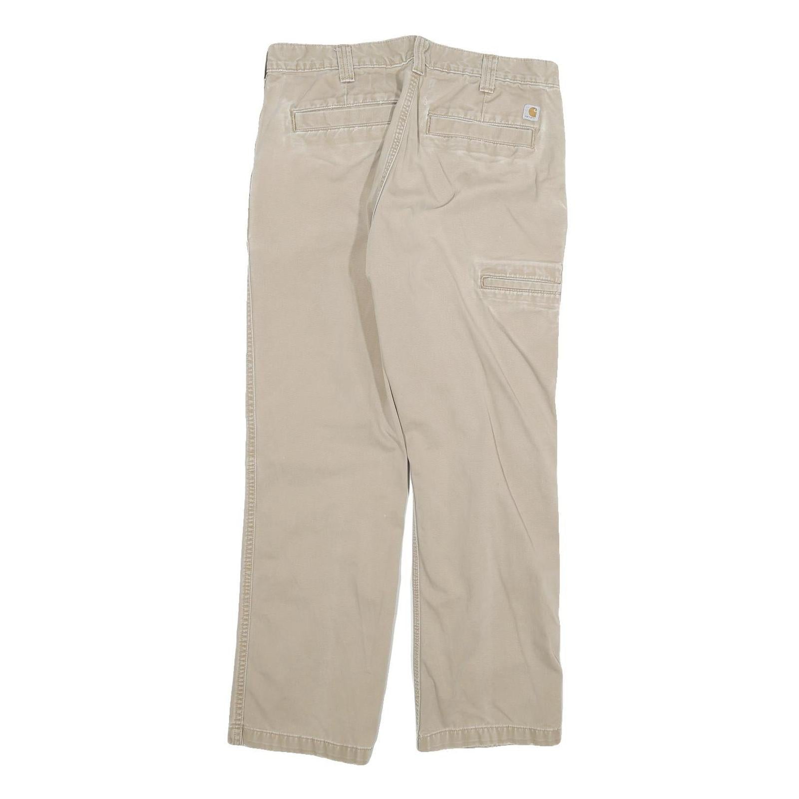 CARHARTT Mens Regular Beige Cotton Blend Zip Trousers W32 L27 Casual Workwear