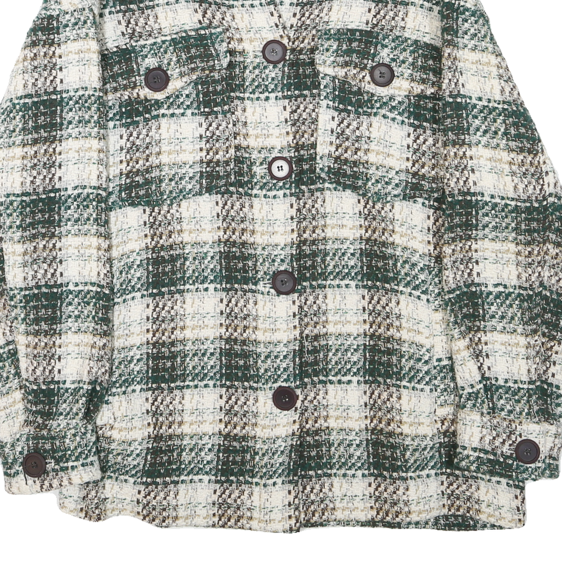 ZARA Womens Green & Cream Checked Button Jacket XS Cotton Blend Woven Stylish