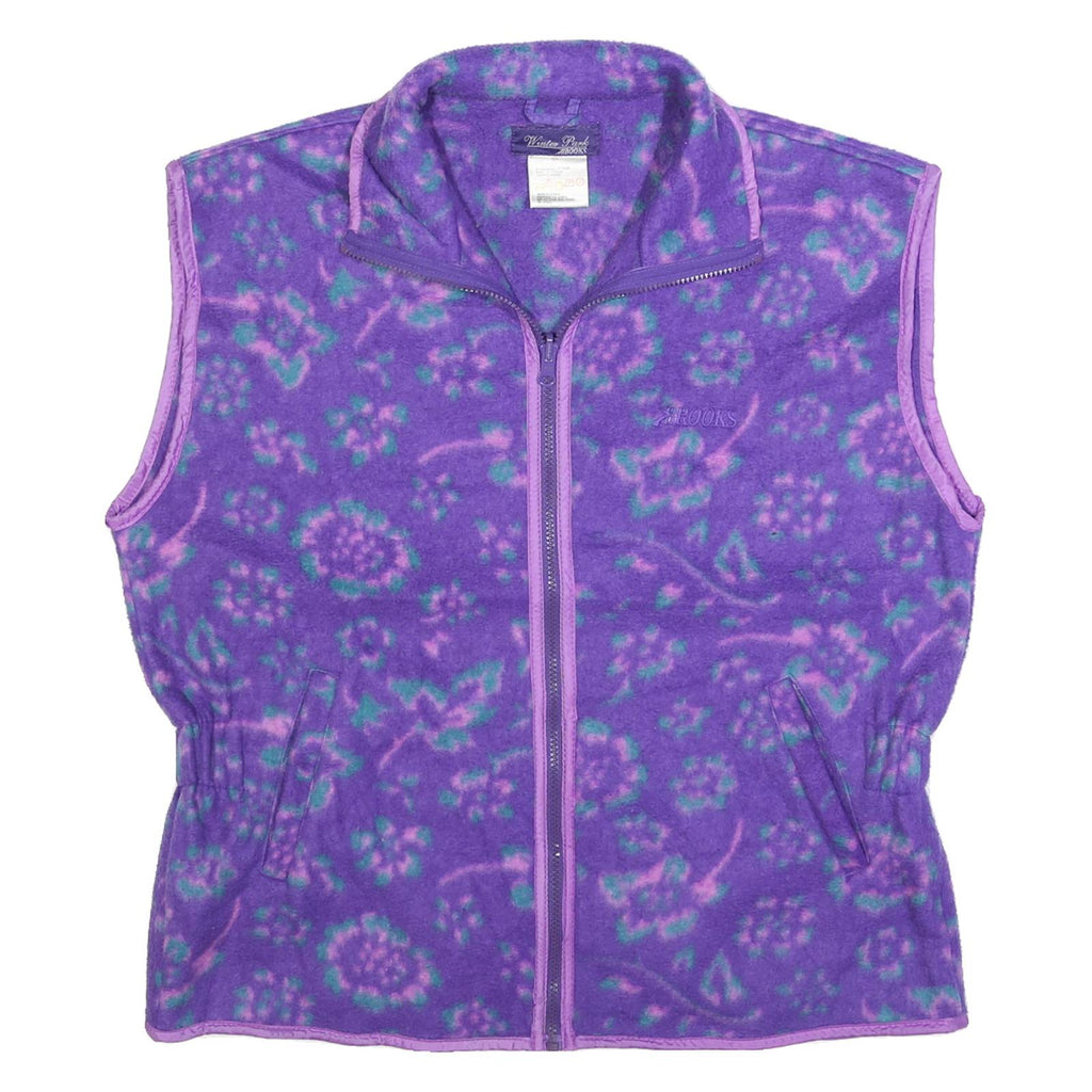 BROOKS Womens Purple Patterned Fleece Full Zip S Floral Print Casual Jumper