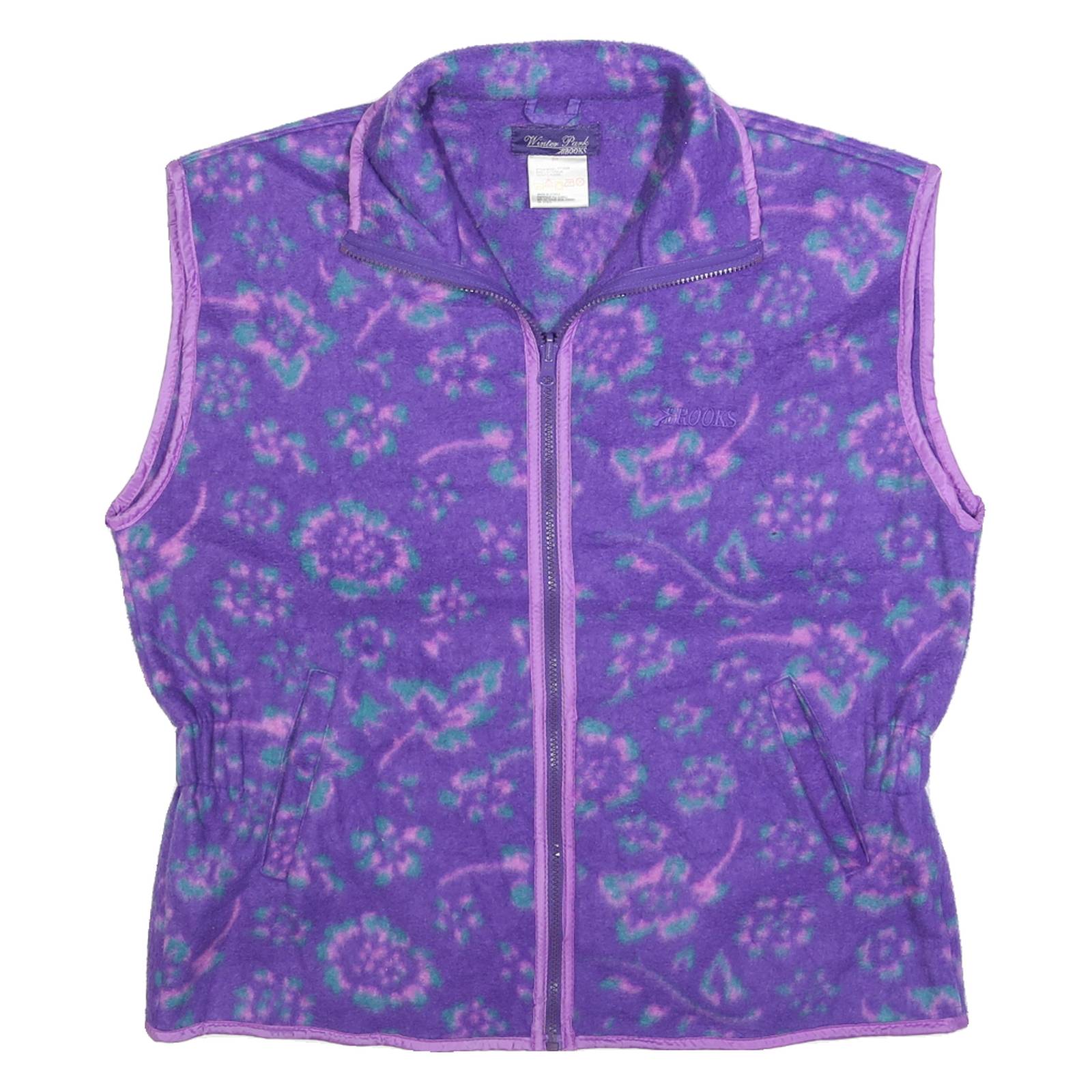 BROOKS Womens Purple Patterned Fleece Full Zip S Floral Print Casual Jumper