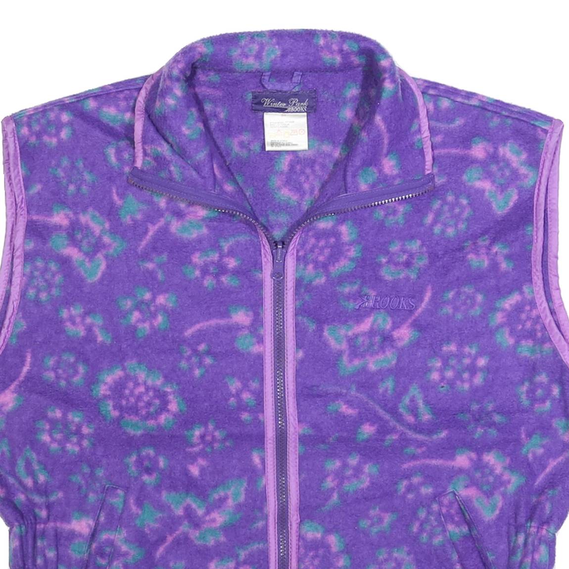 BROOKS Womens Purple Patterned Fleece Full Zip S Floral Print Casual Jumper
