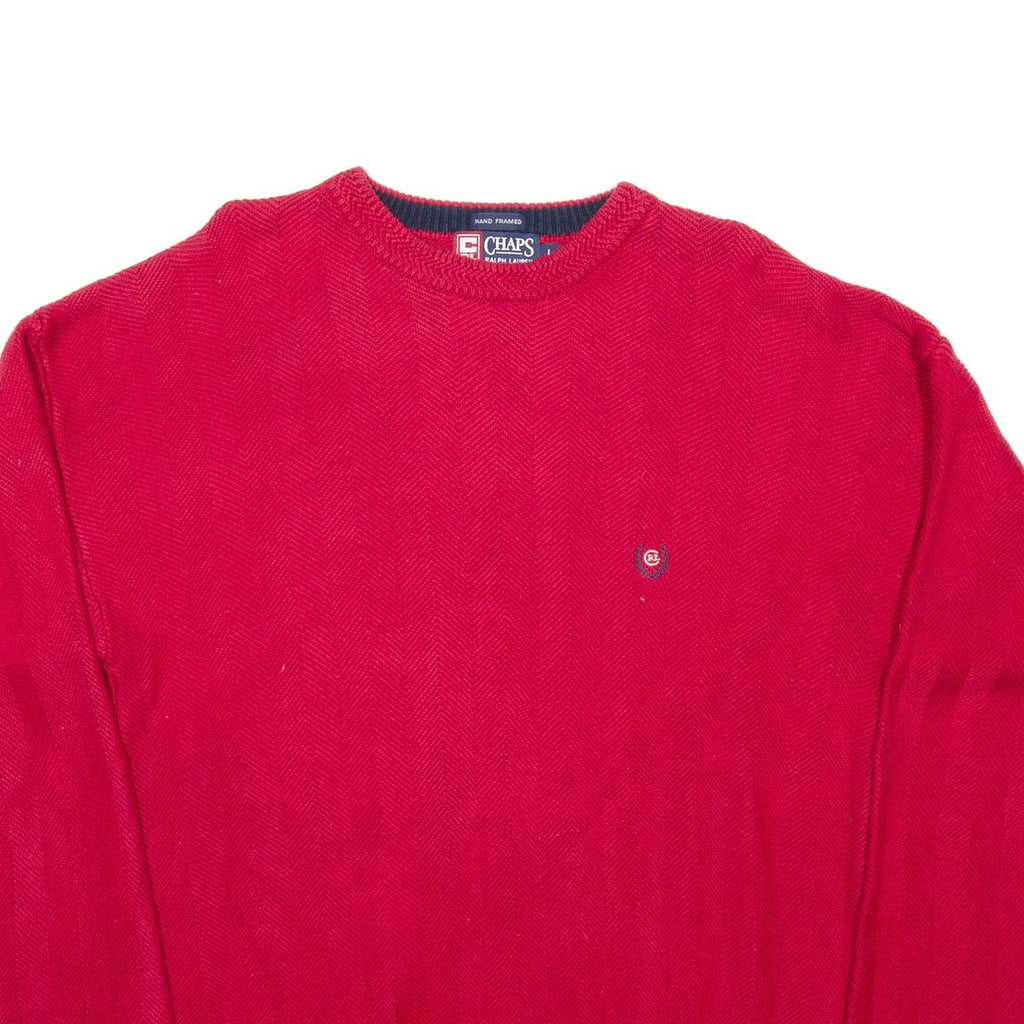 CHAPS RALPH LAUREN Mens Patterned Jumper Red Herringbone Chunky Knit L