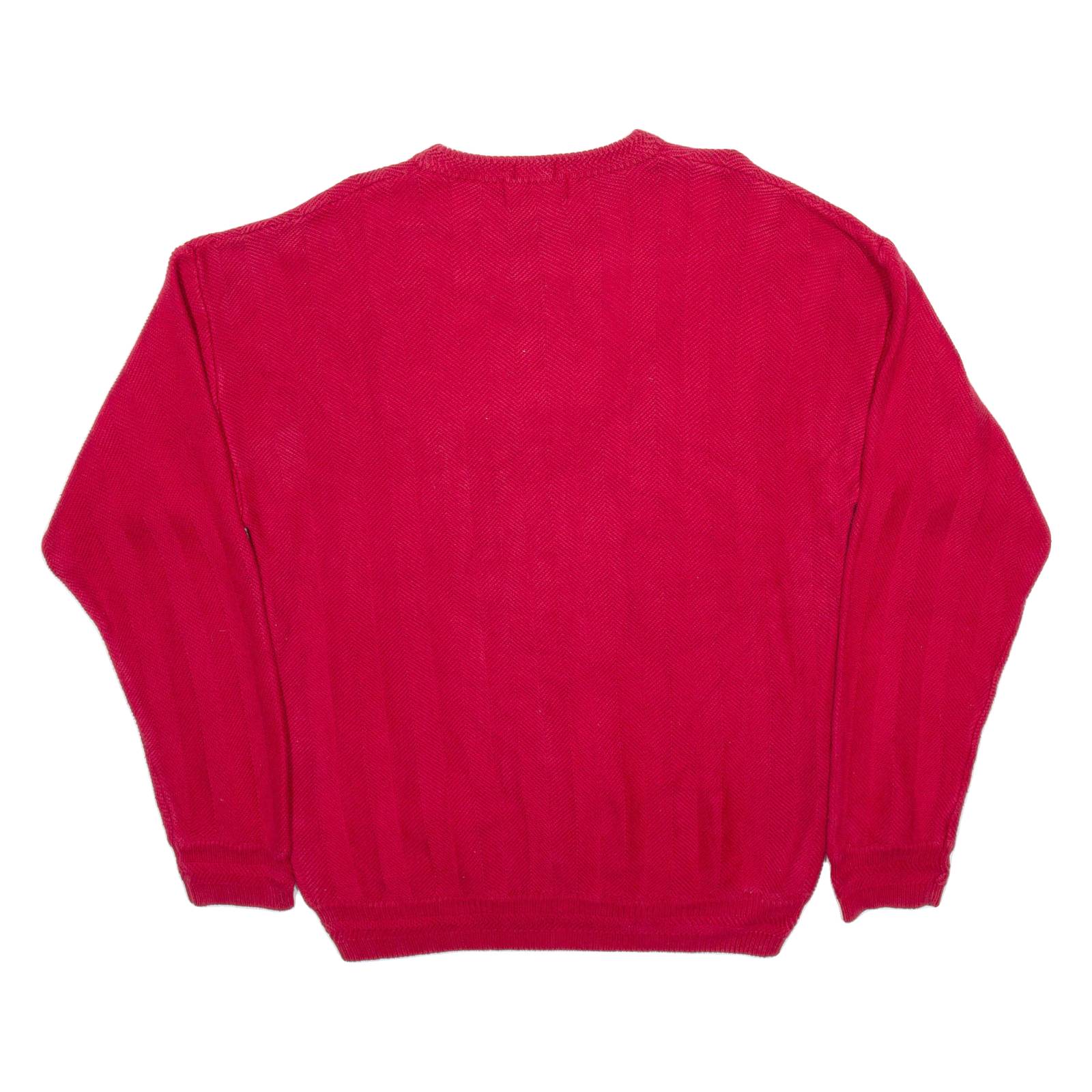 CHAPS RALPH LAUREN Mens Patterned Jumper Red Herringbone Chunky Knit L