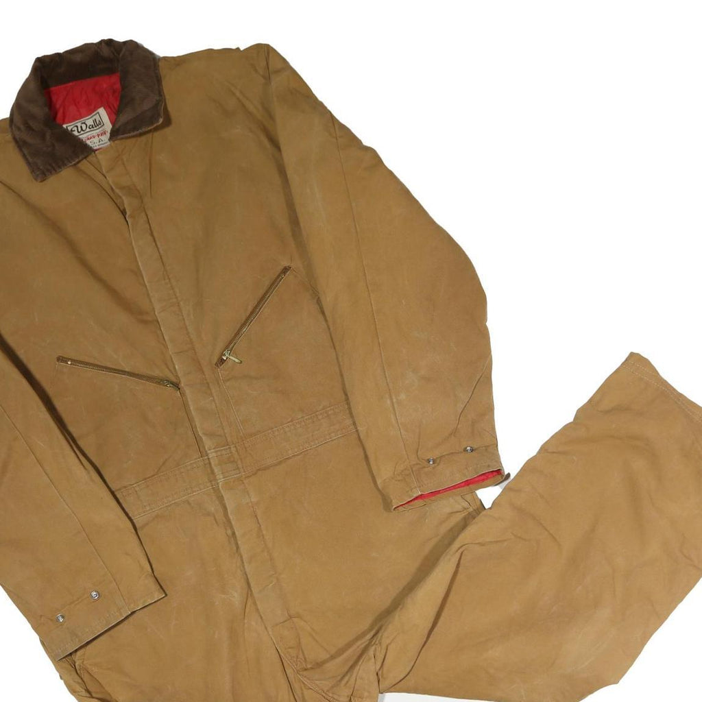 WALLS Mens Beige Cotton Blend Relaxed Dungarees Lined 3XL W48 L27 Workwear