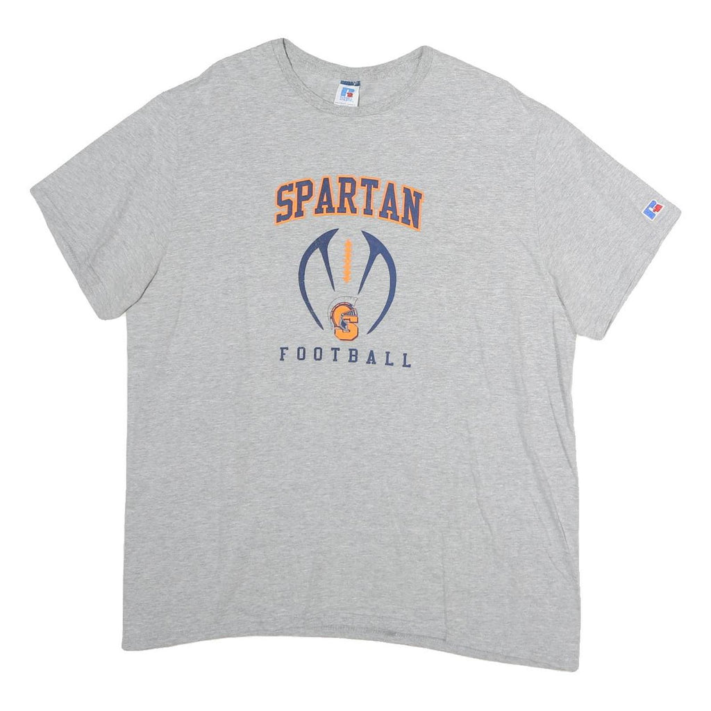 RUSSELL ATHLETIC Mens Grey Spartan Football Graphic T-Shirt XL Short Sleeve Crew