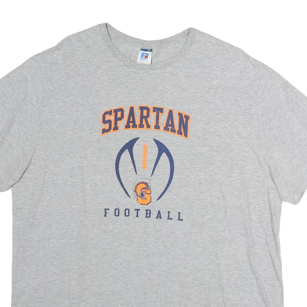 RUSSELL ATHLETIC Mens Grey Spartan Football Graphic T-Shirt XL Short Sleeve Crew