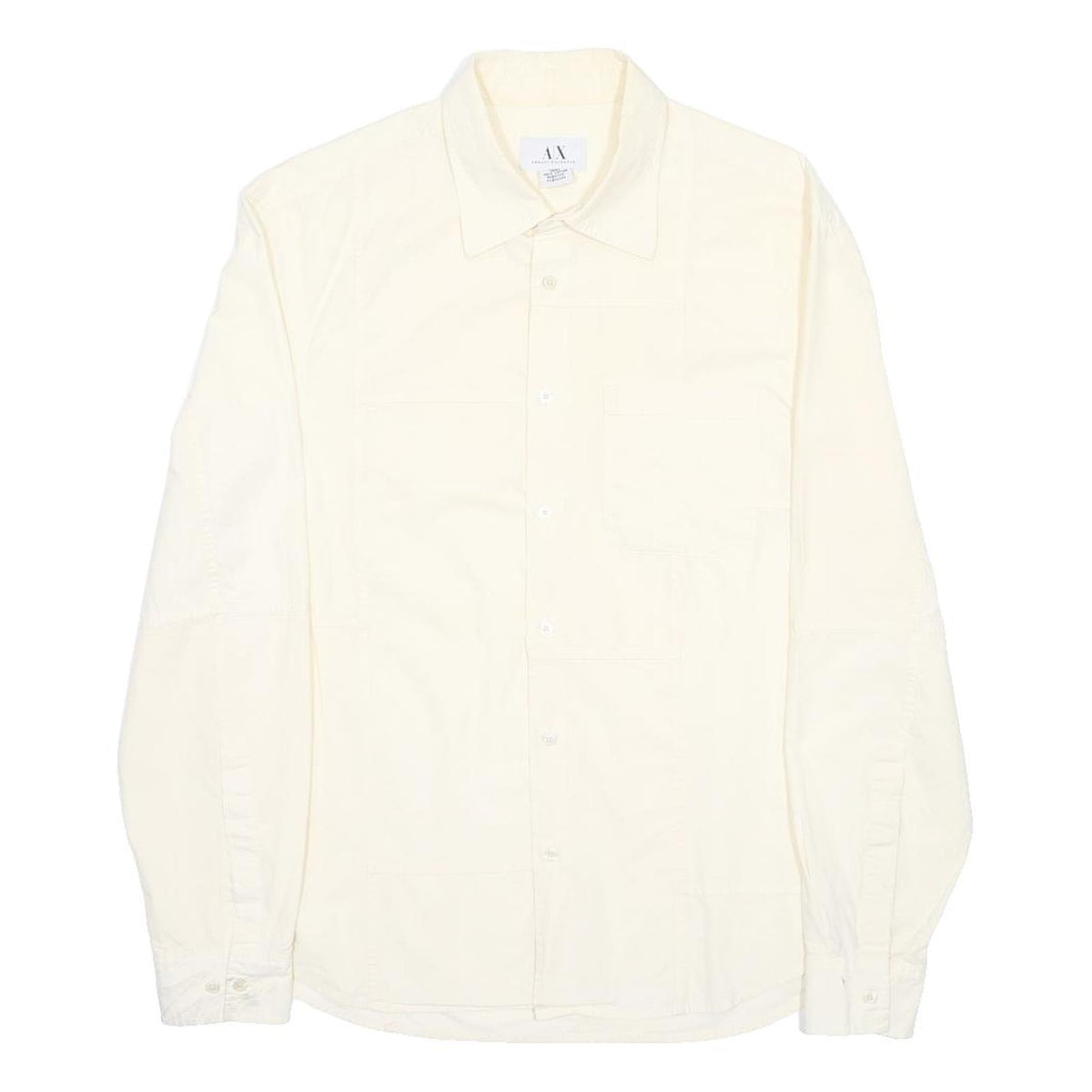 ARMANI EXCHANGE Mens Cream Shirt L Cotton Classic Button Front Long Sleeve