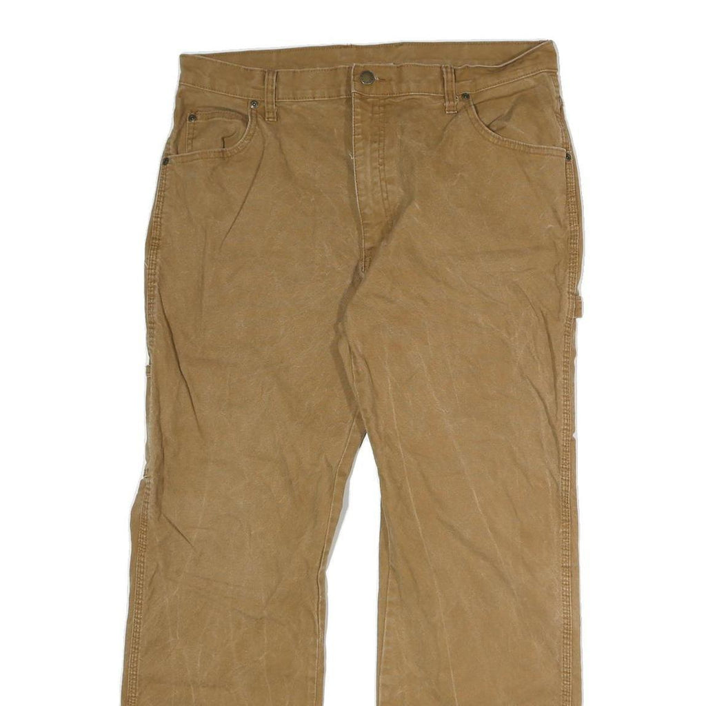 DICKIES Mens Cotton Blend Khaki Regular Fit Straight Leg Trousers W36 L28