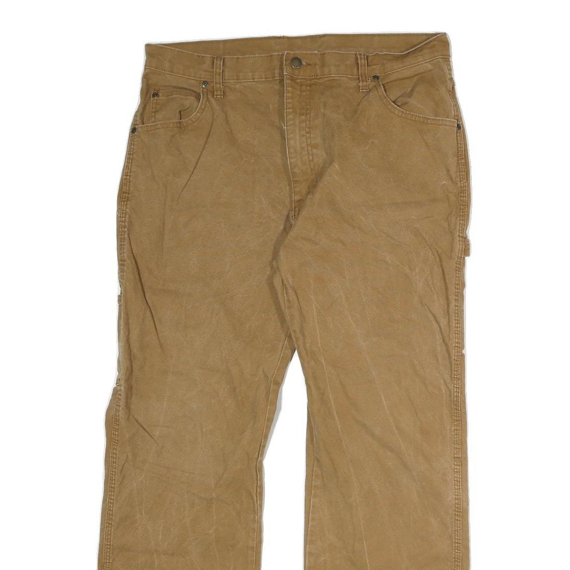 DICKIES Mens Cotton Blend Khaki Regular Fit Straight Leg Trousers W36 L28