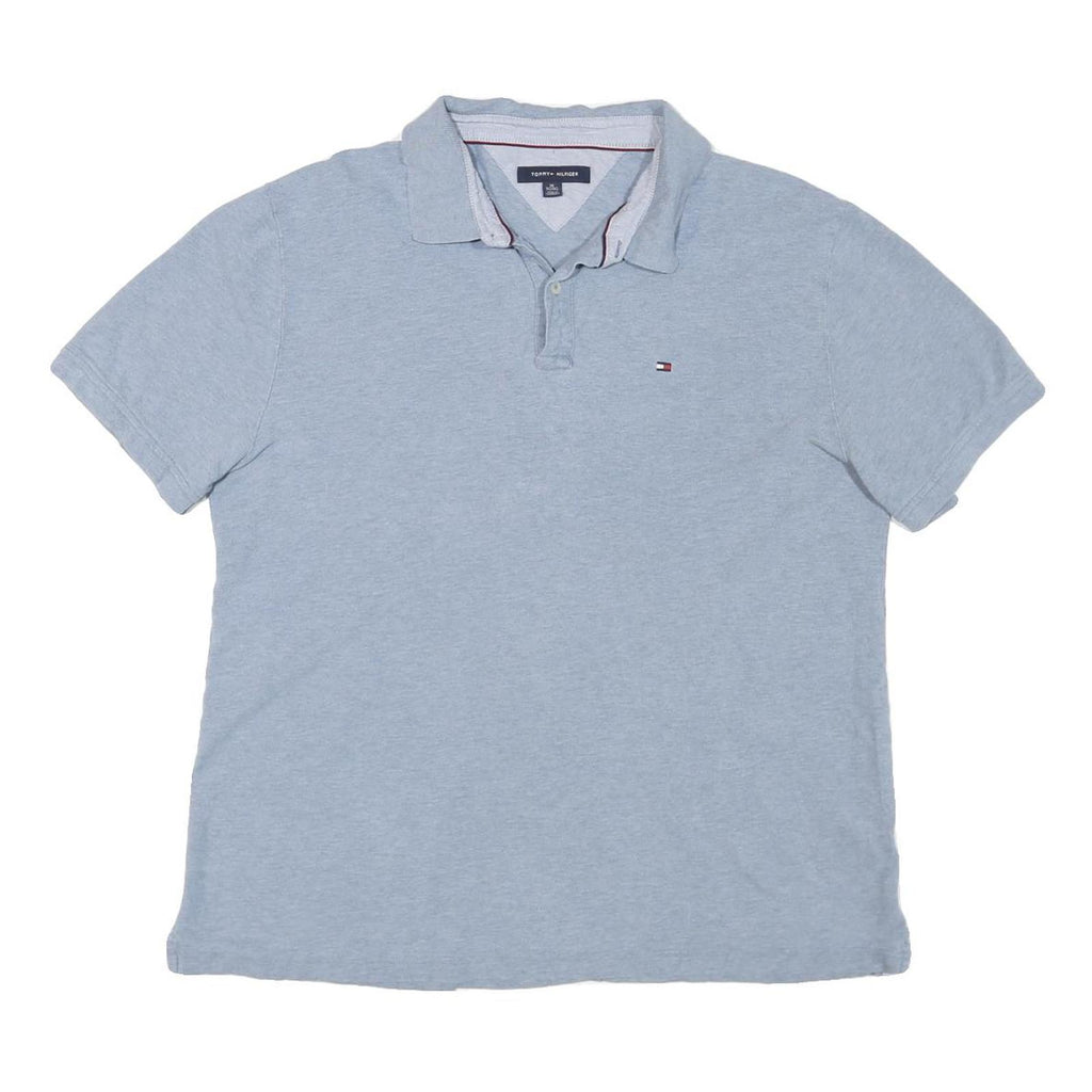 TOMMY HILFIGER Mens Blue Short Sleeve Plain Polo Shirt XL Classic Cotton Blend