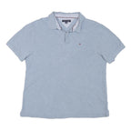 TOMMY HILFIGER Mens Blue Short Sleeve Plain Polo Shirt XL Classic Cotton Blend
