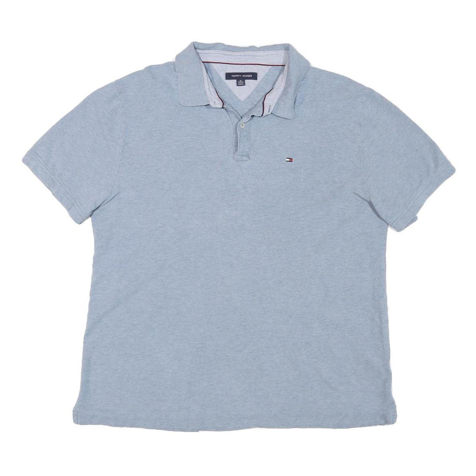 TOMMY HILFIGER Mens Blue Short Sleeve Plain Polo Shirt XL Classic Cotton Blend
