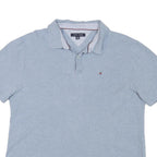 TOMMY HILFIGER Mens Blue Short Sleeve Plain Polo Shirt XL Classic Cotton Blend