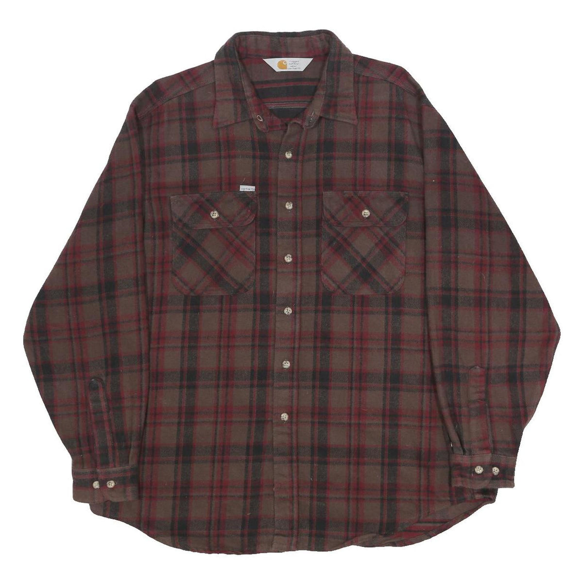 CARHARTT Mens Brown & Red Plaid Flannel Shirt L Work Casual Durable Long Sleeve