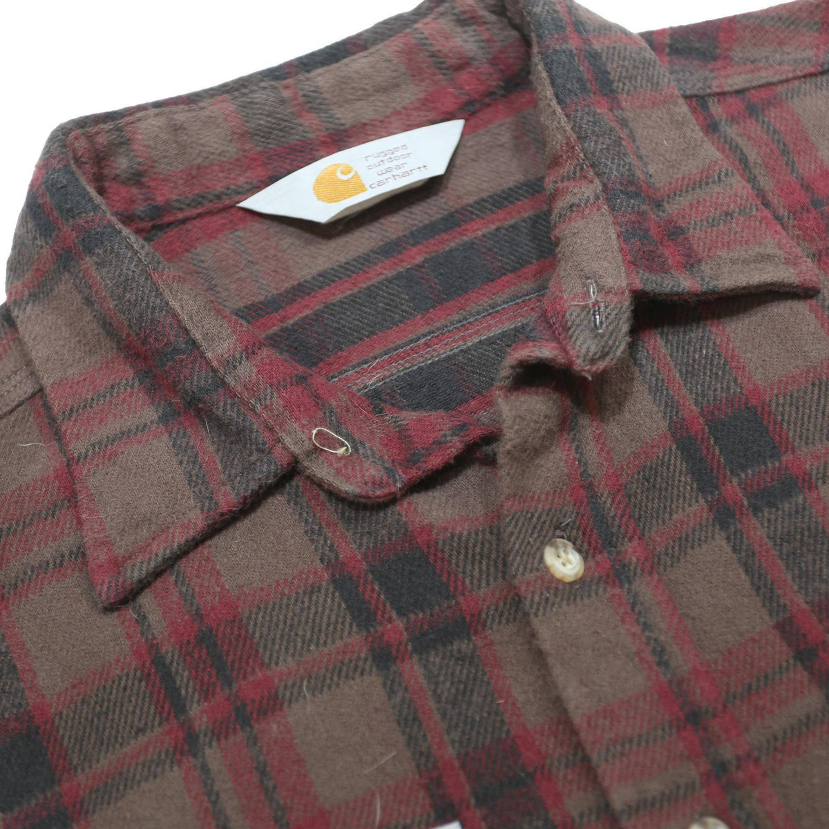 CARHARTT Mens Brown & Red Plaid Flannel Shirt L Work Casual Durable Long Sleeve