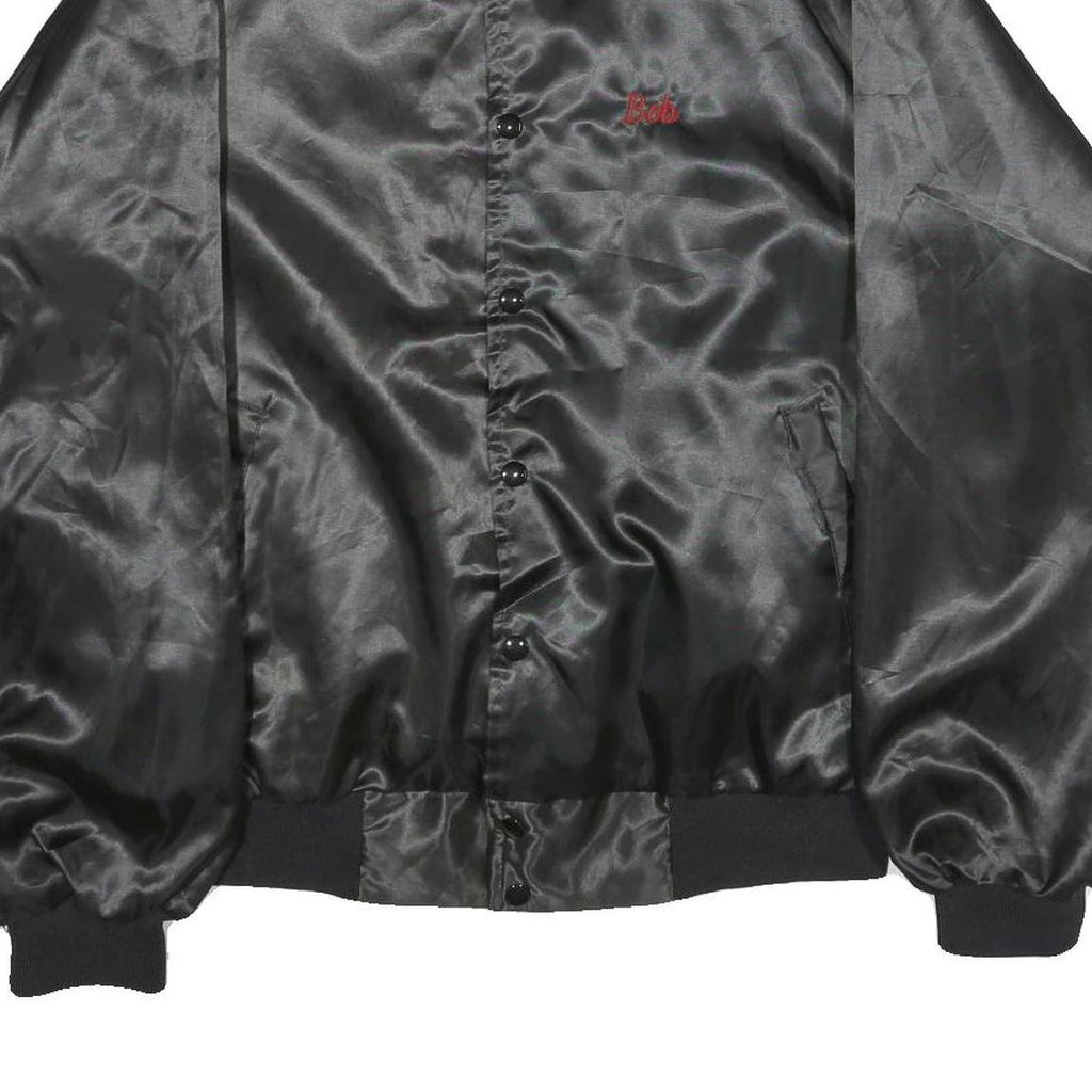 HARTWELL Mens Black Nylon Bomber Jacket L Satin Finish Embroidered Back Logo