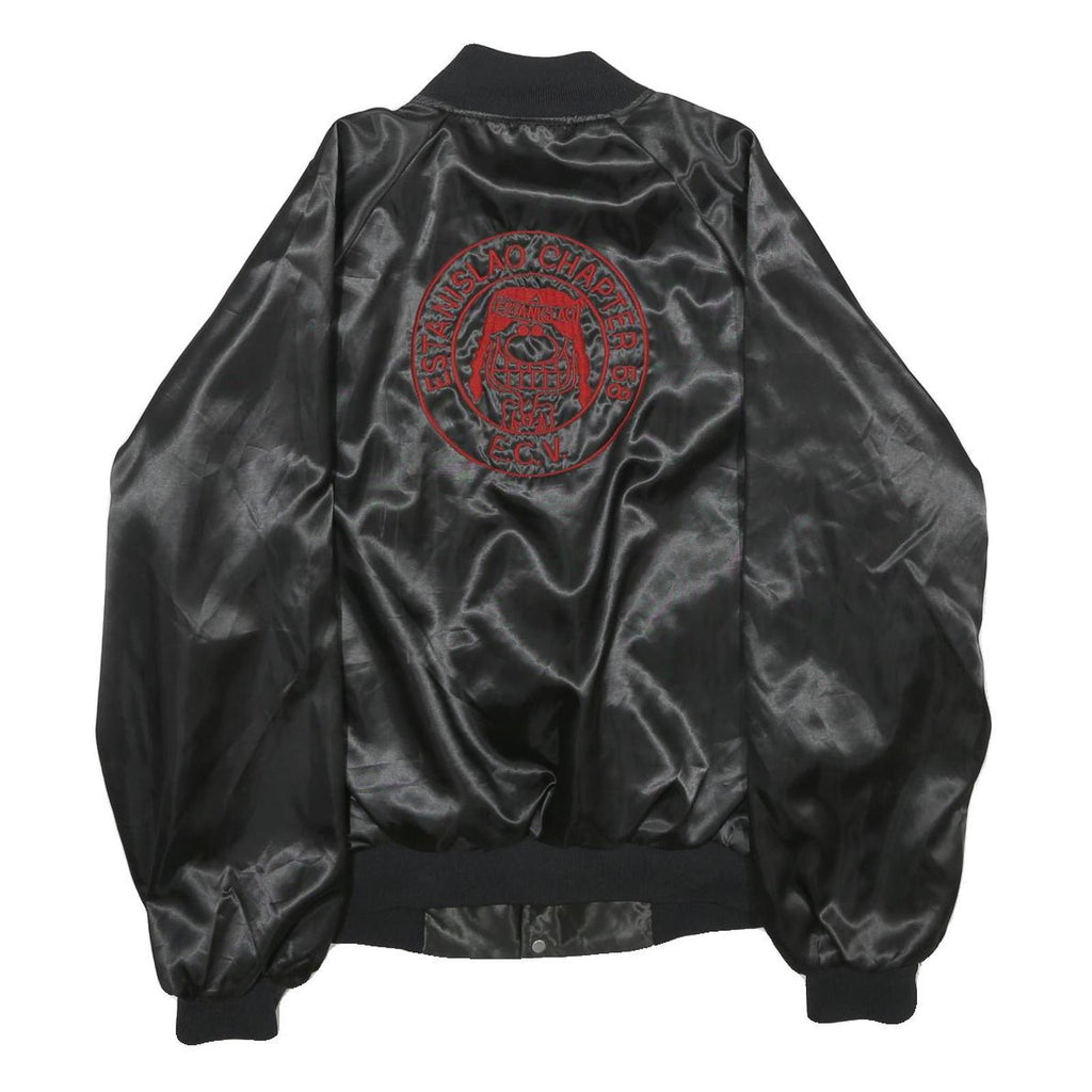 HARTWELL Mens Black Nylon Bomber Jacket L Satin Finish Embroidered Back Logo