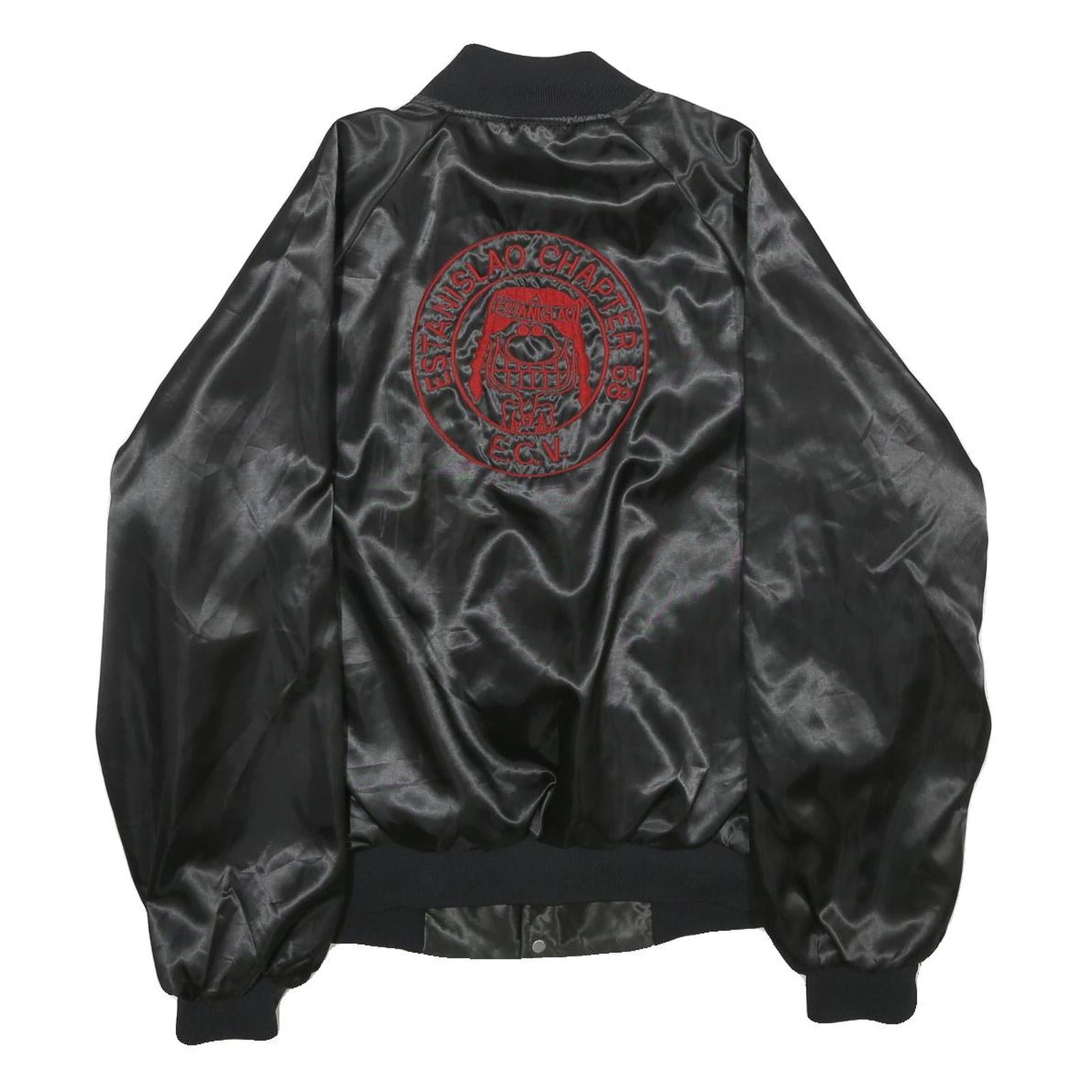 HARTWELL Mens Black Nylon Bomber Jacket L Satin Finish Embroidered Back Logo